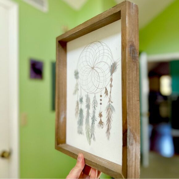 Bohemian Chic Tribal Feathered Dream Catcher Wood Framed Wall Hanging Art - Picture 2 of 6